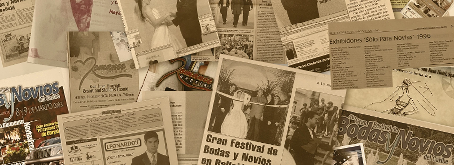 Collage estilo periódico sobre la historia de InfoBoda en Puerto Rico